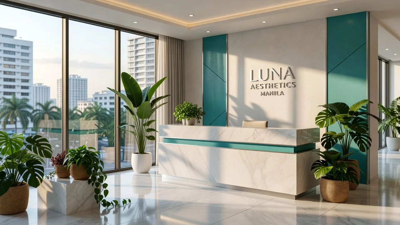 Bright reception area of a modern Manila cosmetic clinic