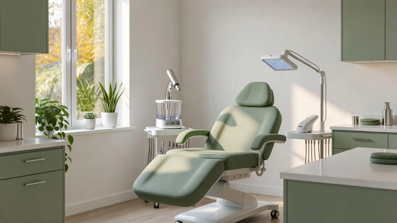 Sunlit skincare and aesthetic treatment room with modern equipment