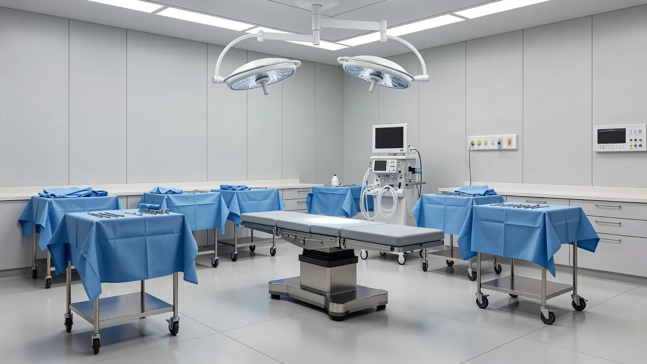 Bright modern surgical suite prepared for a procedure