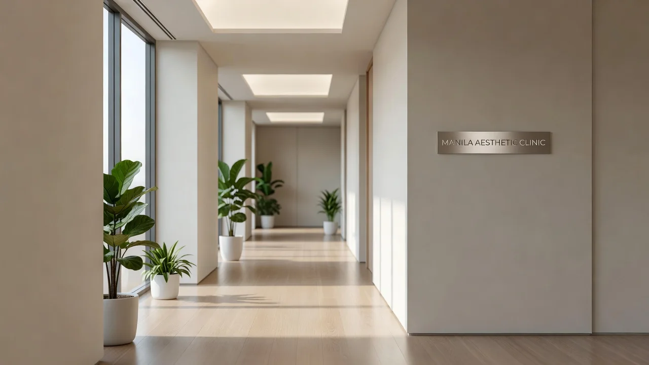 Quiet, bright corridor of a Manila cosmetic surgery clinic
