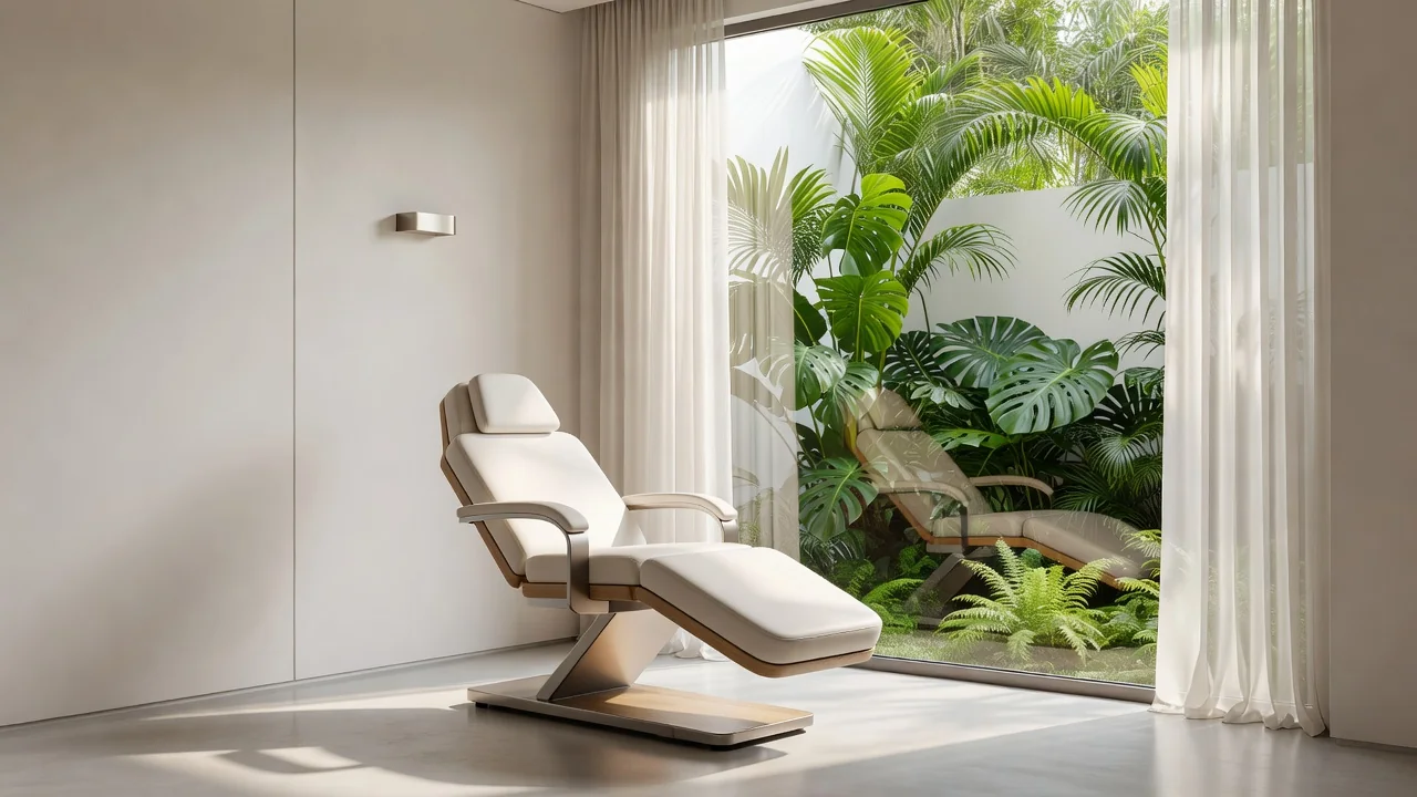 Bright treatment chair by a large window in a Manila clinic